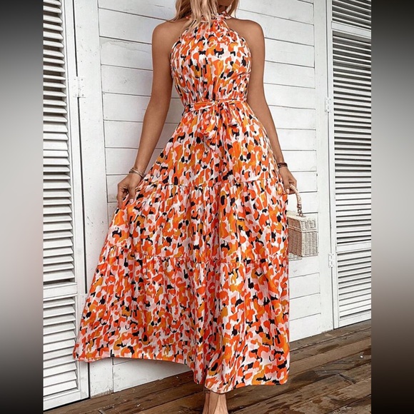 Boho allover print halter belted maxi dress - Picture 3 of 12